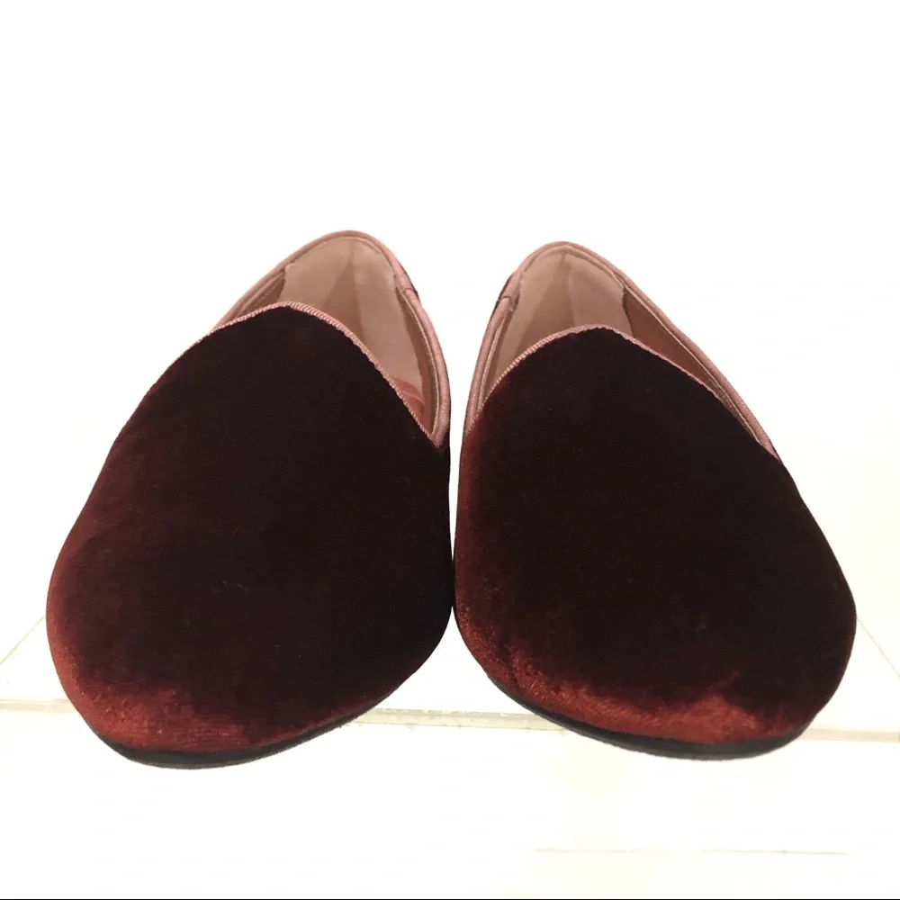Birdies Velvet Slip-On Flats in Deep Burgundy